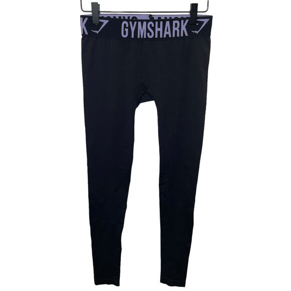 Gymshark Black Compression Tights Leggings Purple Lettering Athletic Size Small - Picture 1 of 7